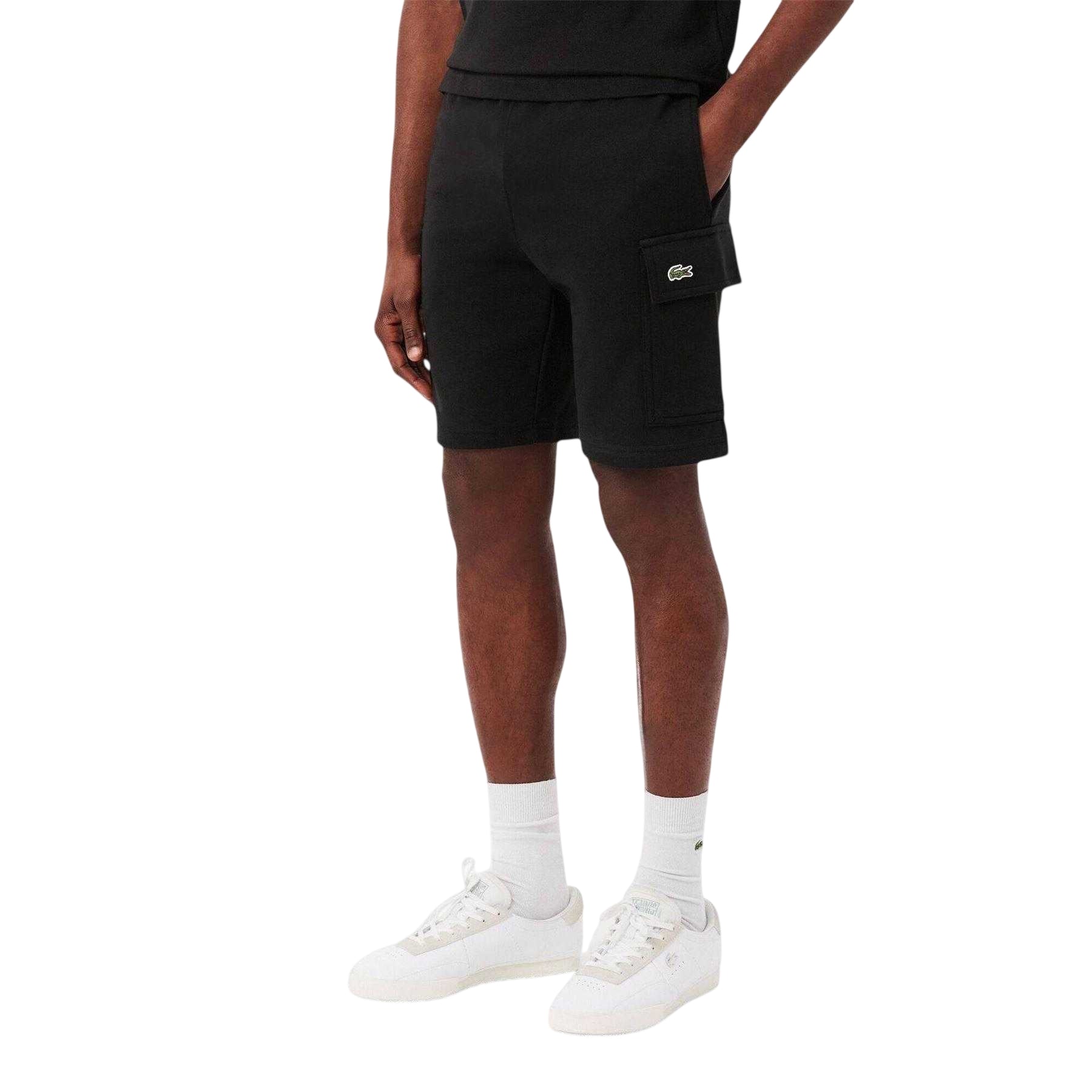 Black - Side - Lacoste Mens Cotton Cargo Shorts
