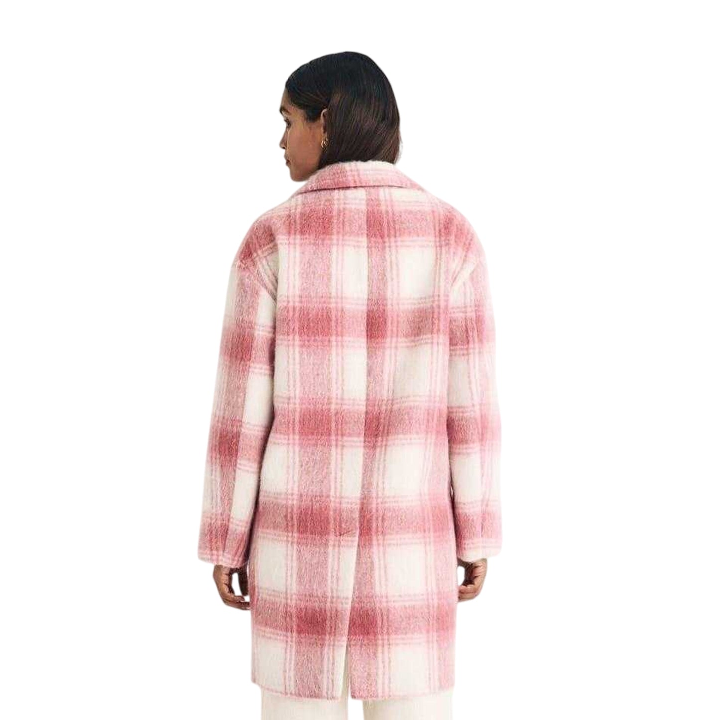 Pink - Back - Hugo Womens-Ladies Plaid Coat
