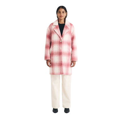 Pink - Side - Hugo Womens-Ladies Plaid Coat