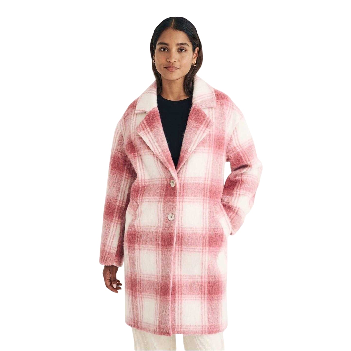 Pink - Front - Hugo Womens-Ladies Plaid Coat