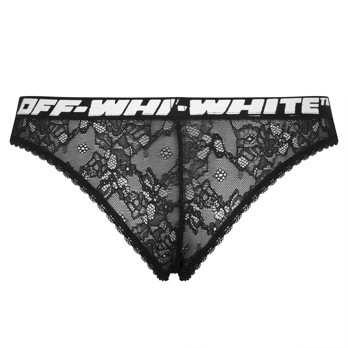Black - Back - Off White Womens-Ladies Floral Lace Briefs