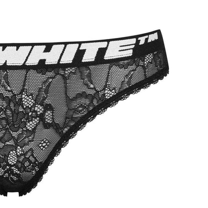 Black - Side - Off White Womens-Ladies Floral Lace Briefs