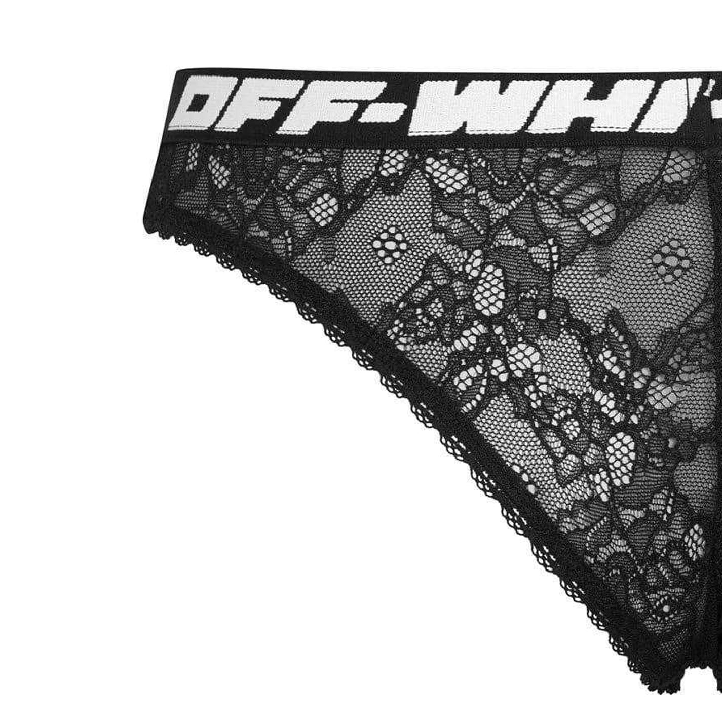 Black - Lifestyle - Off White Womens-Ladies Floral Lace Briefs