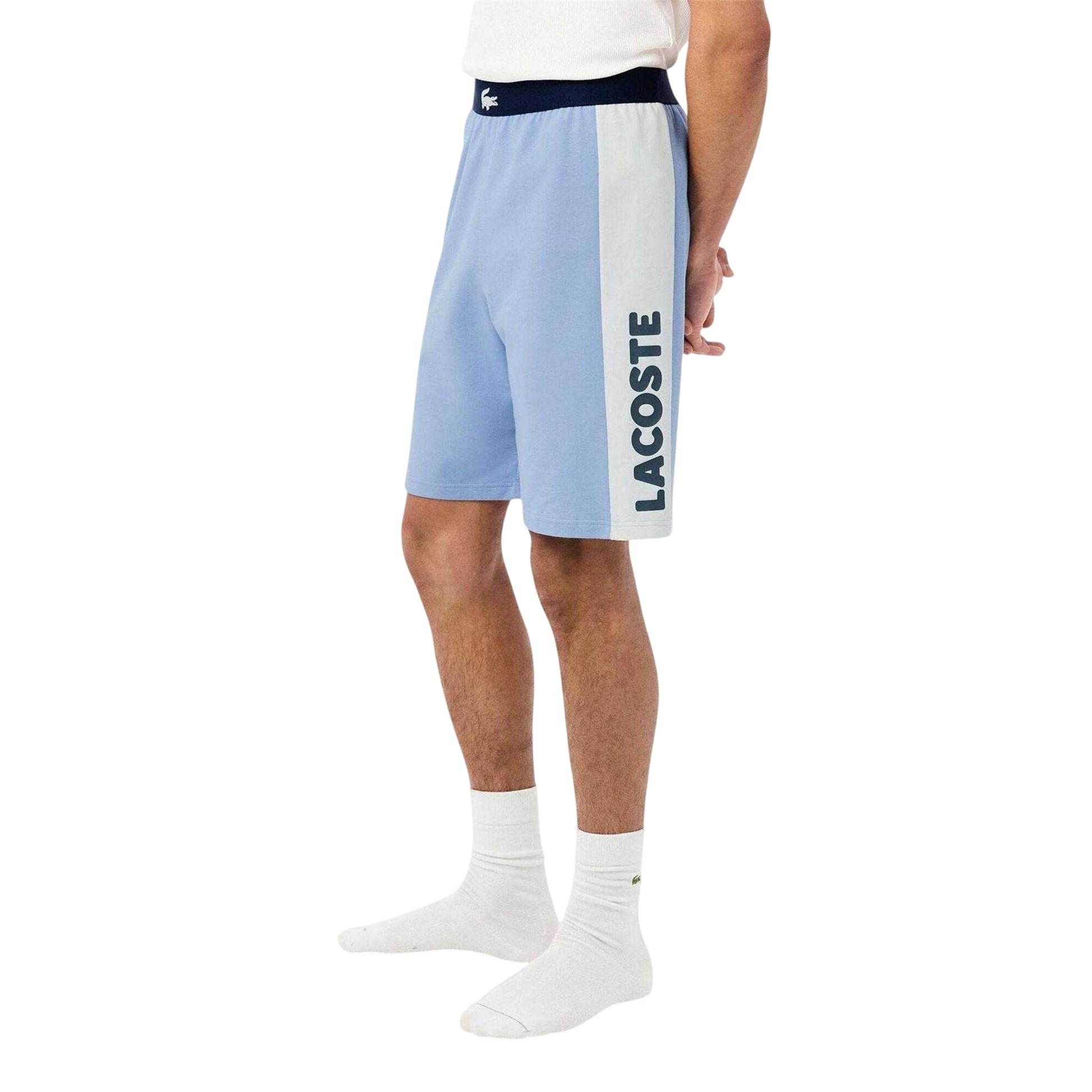 Blue - Back - Lacoste Mens Fleece Lounge Shorts