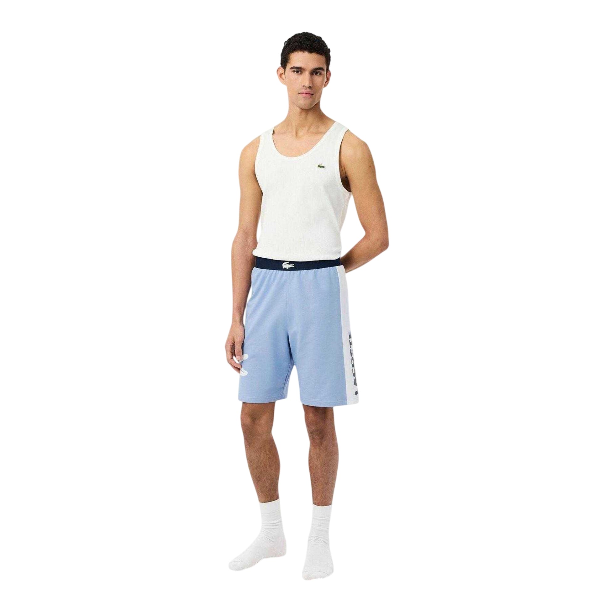 Blue - Side - Lacoste Mens Fleece Lounge Shorts