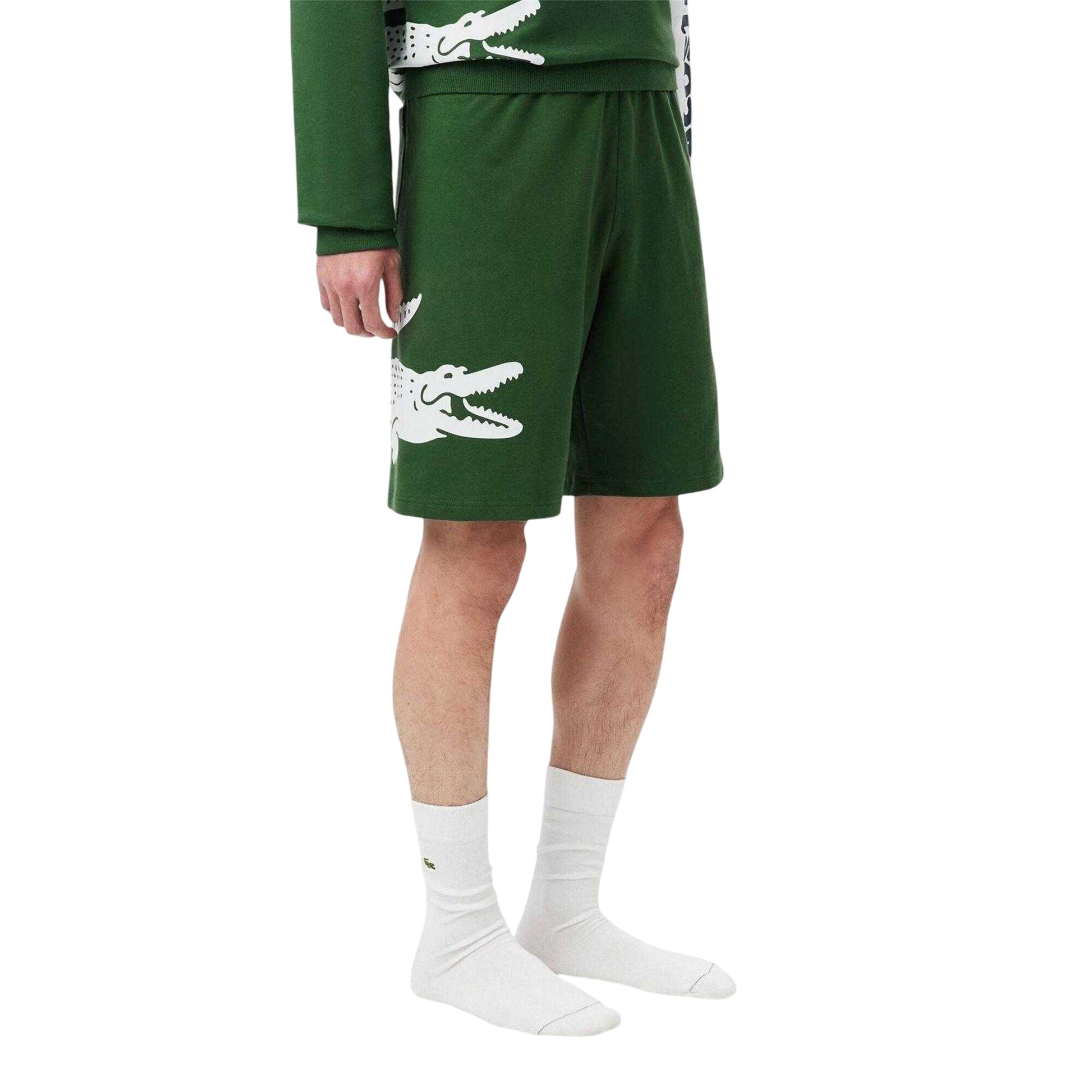 Green - Back - Lacoste Mens Fleece Lounge Shorts