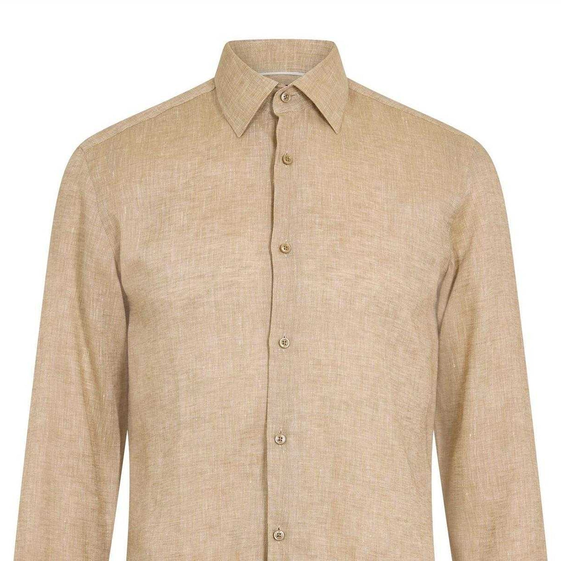 Light Beige - Side - Boss Mens Linen Point Collar Long-Sleeved Formal Shirt
