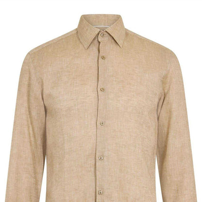 Light Beige - Side - Boss Mens Linen Point Collar Long-Sleeved Formal Shirt