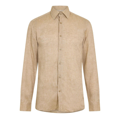 Light Beige - Front - Boss Mens Linen Point Collar Long-Sleeved Formal Shirt