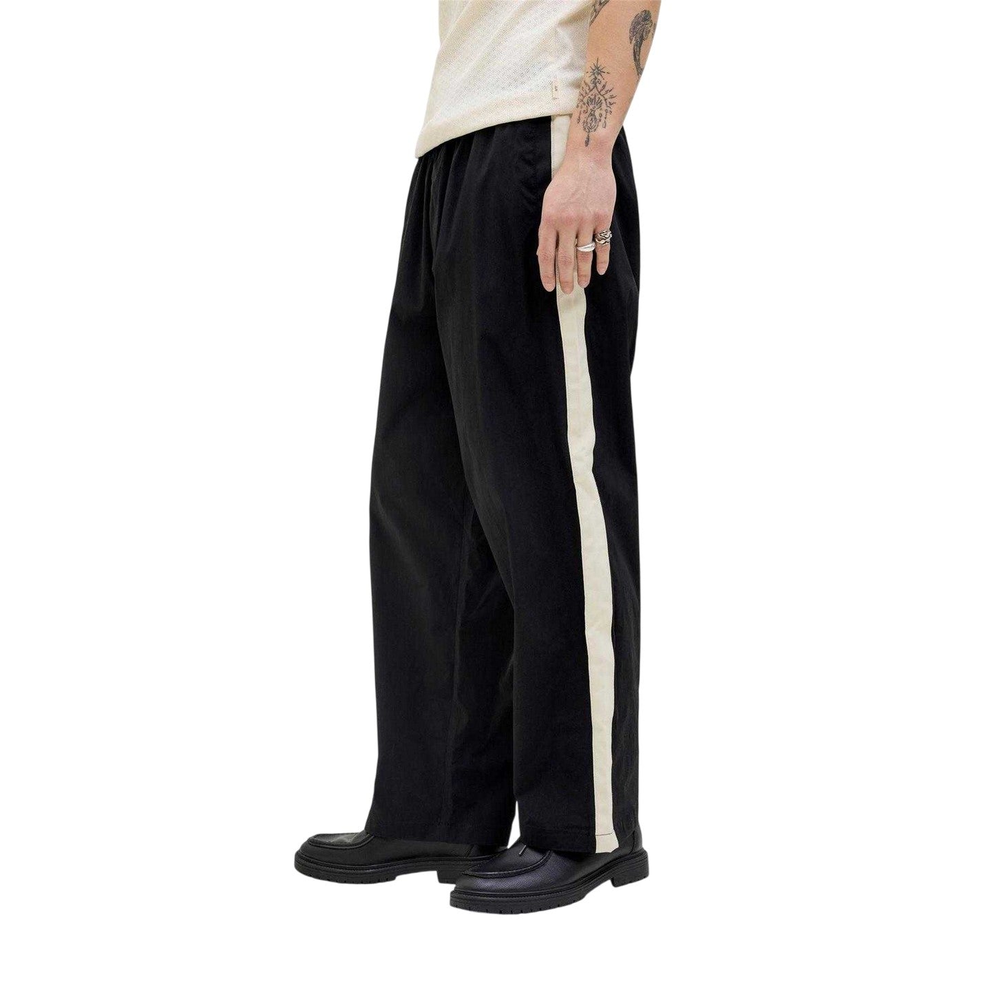 Black - Side - Jack And Jones Mens Owen Stripe Wide Leg Joggers