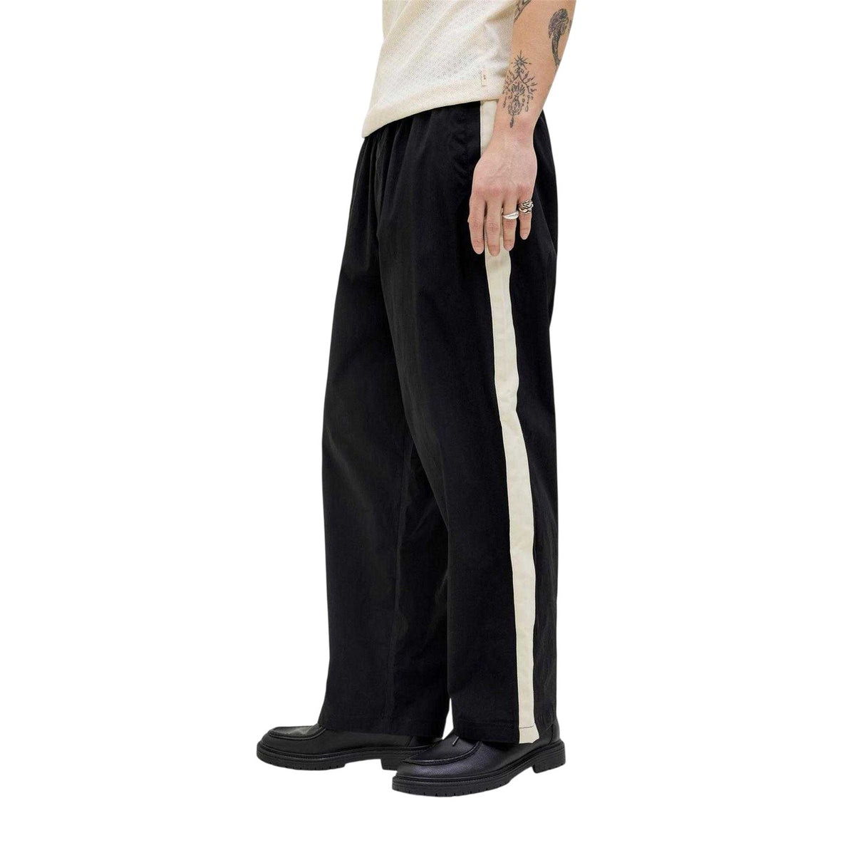 Black - Side - Jack And Jones Mens Owen Stripe Wide Leg Joggers