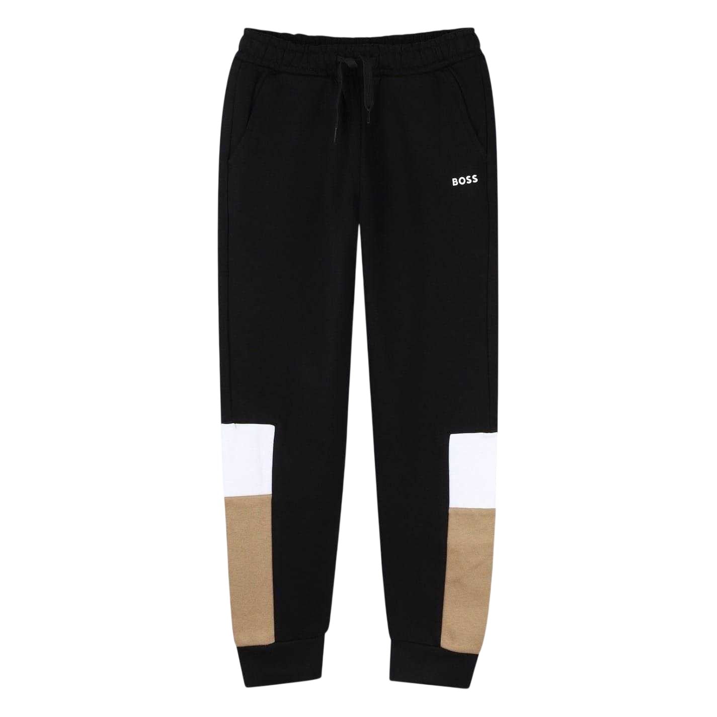 Black - Front - Boss Childrens-Kids Colour Block Joggers