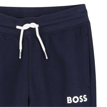 Navy - Side - Boss Childrens-Kids Wordmark Slim Joggers