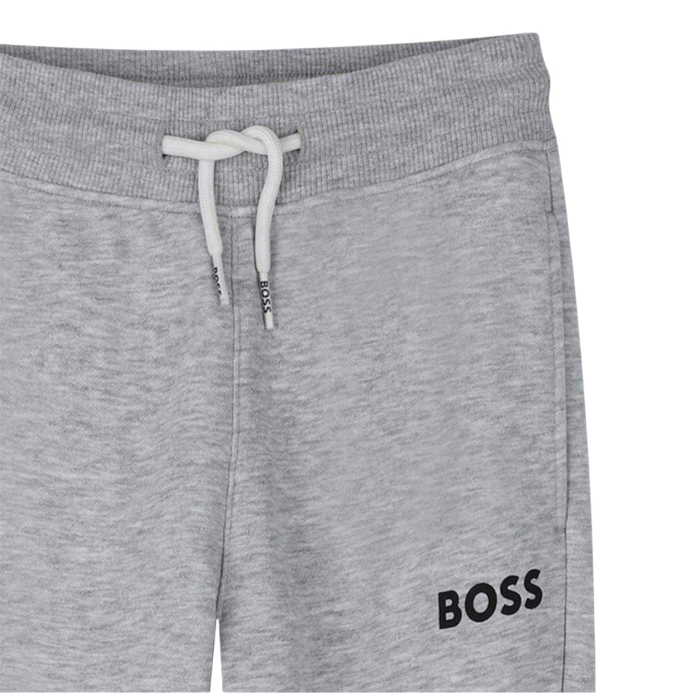 Grey - Side - Boss Childrens-Kids Wordmark Slim Joggers