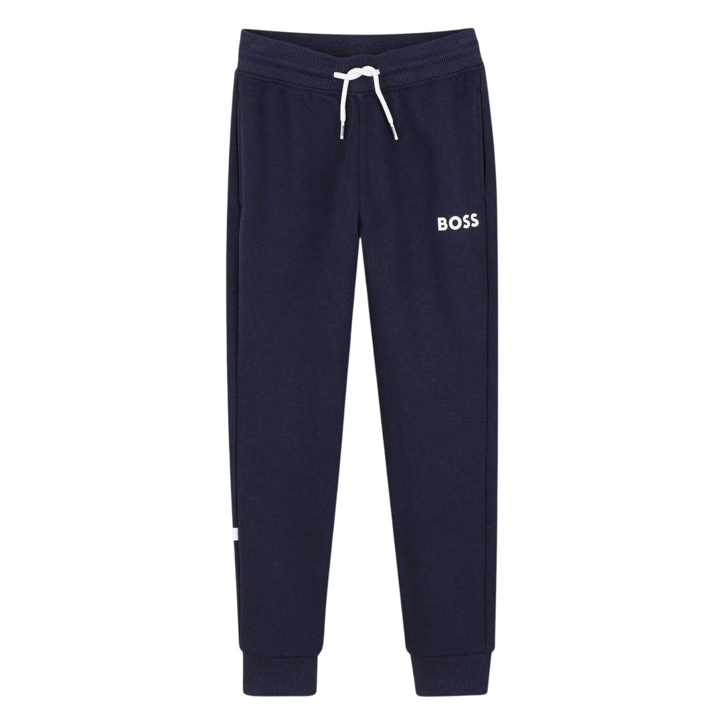 Navy - Front - Boss Childrens-Kids Wordmark Slim Joggers