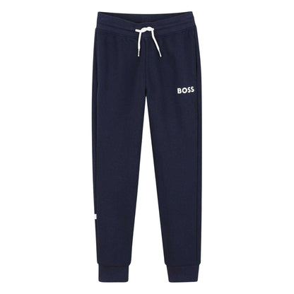 Navy - Front - Boss Childrens-Kids Wordmark Slim Joggers