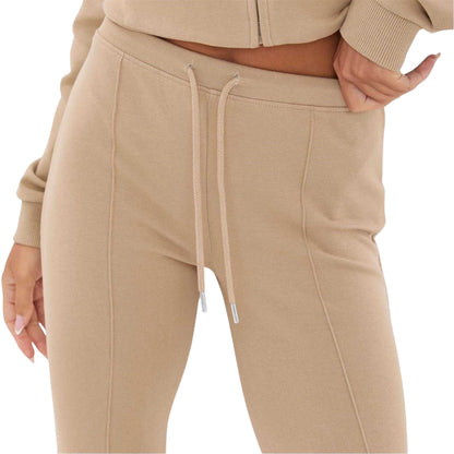 Taupe - Side - I Saw It First Womens-Ladies Flared Joggers