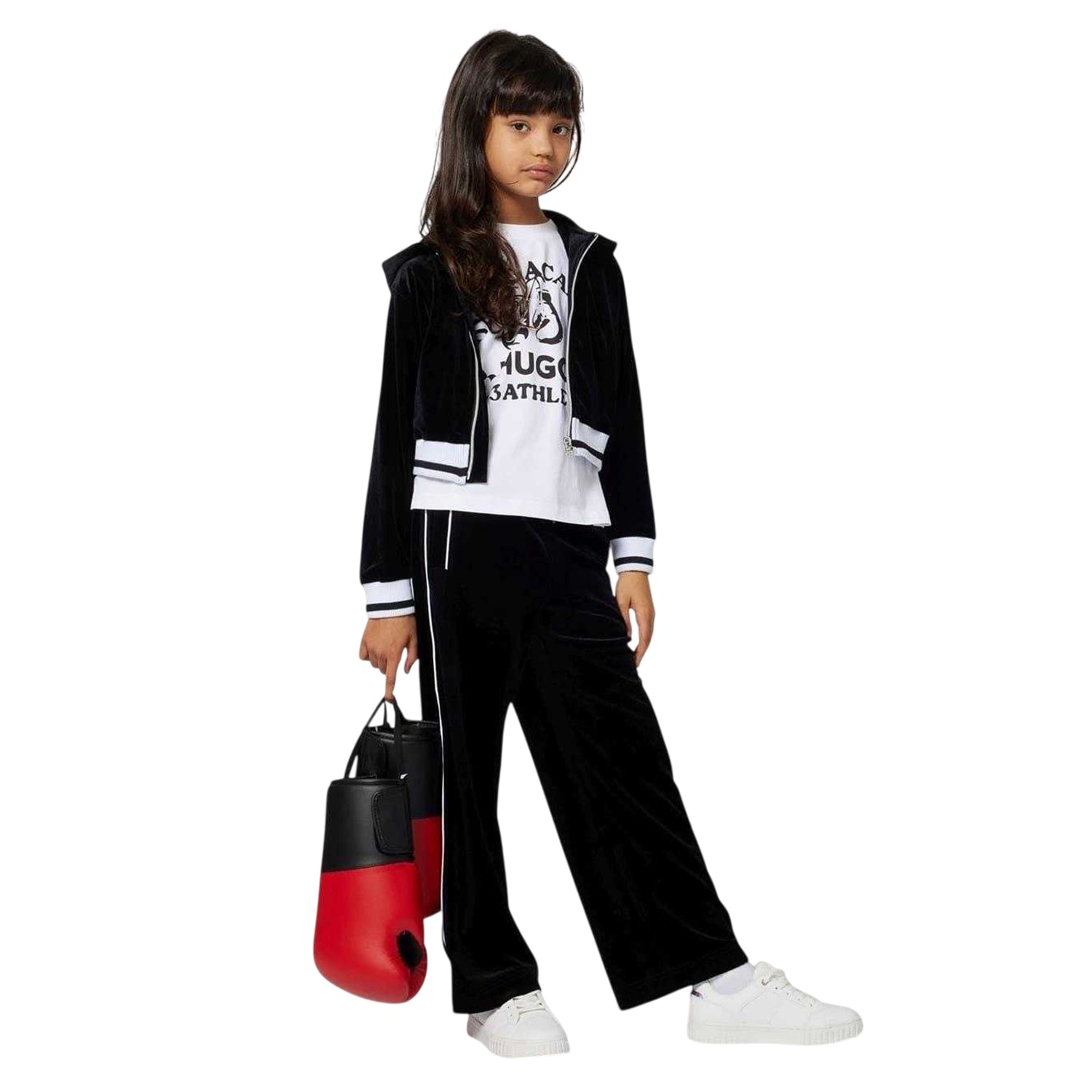 Black - Side - Hugo Childrens-Kids Stripe Detail Wide Leg Joggers