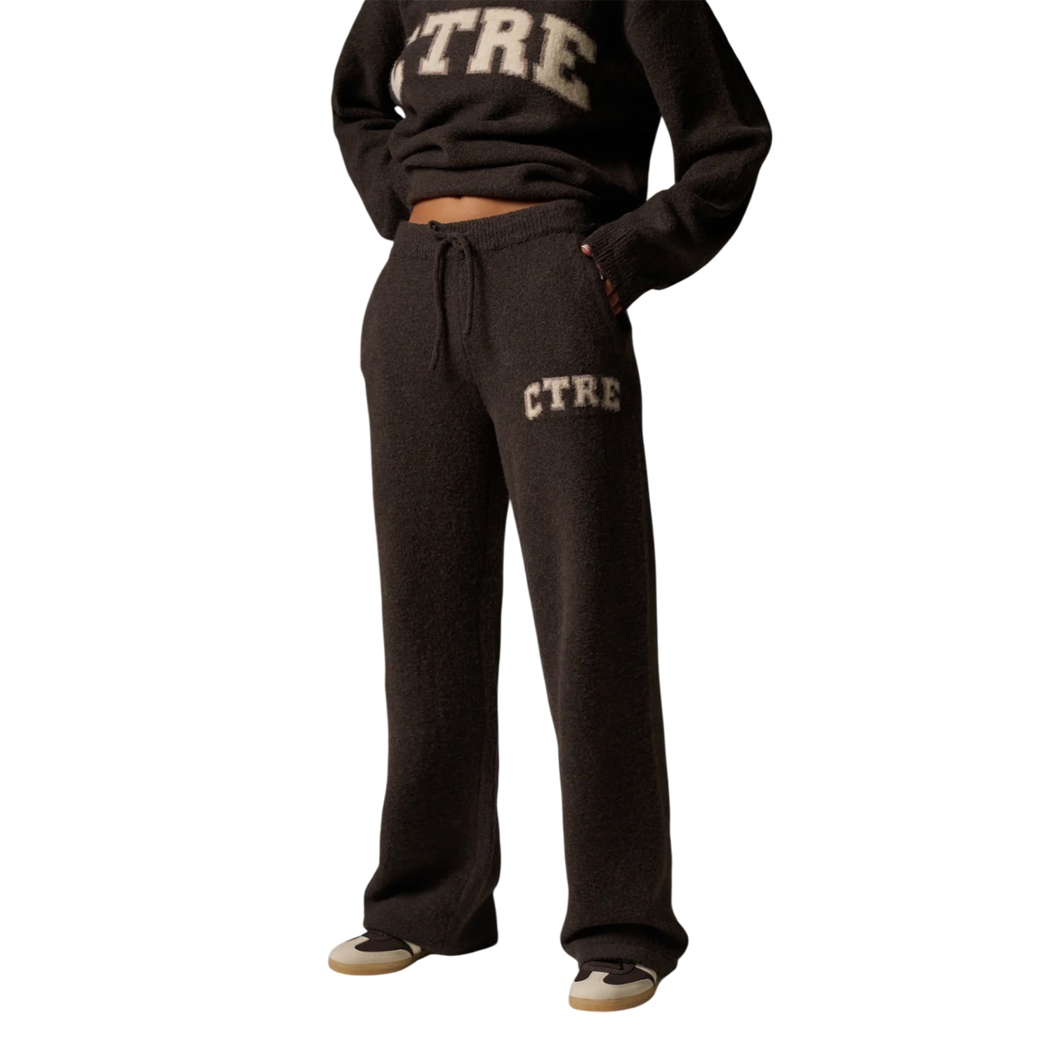 Brown - Side - Couture Club Womens-Ladies CTRE Knitted Joggers