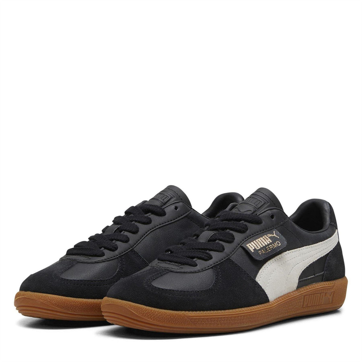 Black-Gum - Front - Puma Mens Palermo Leather Trainers