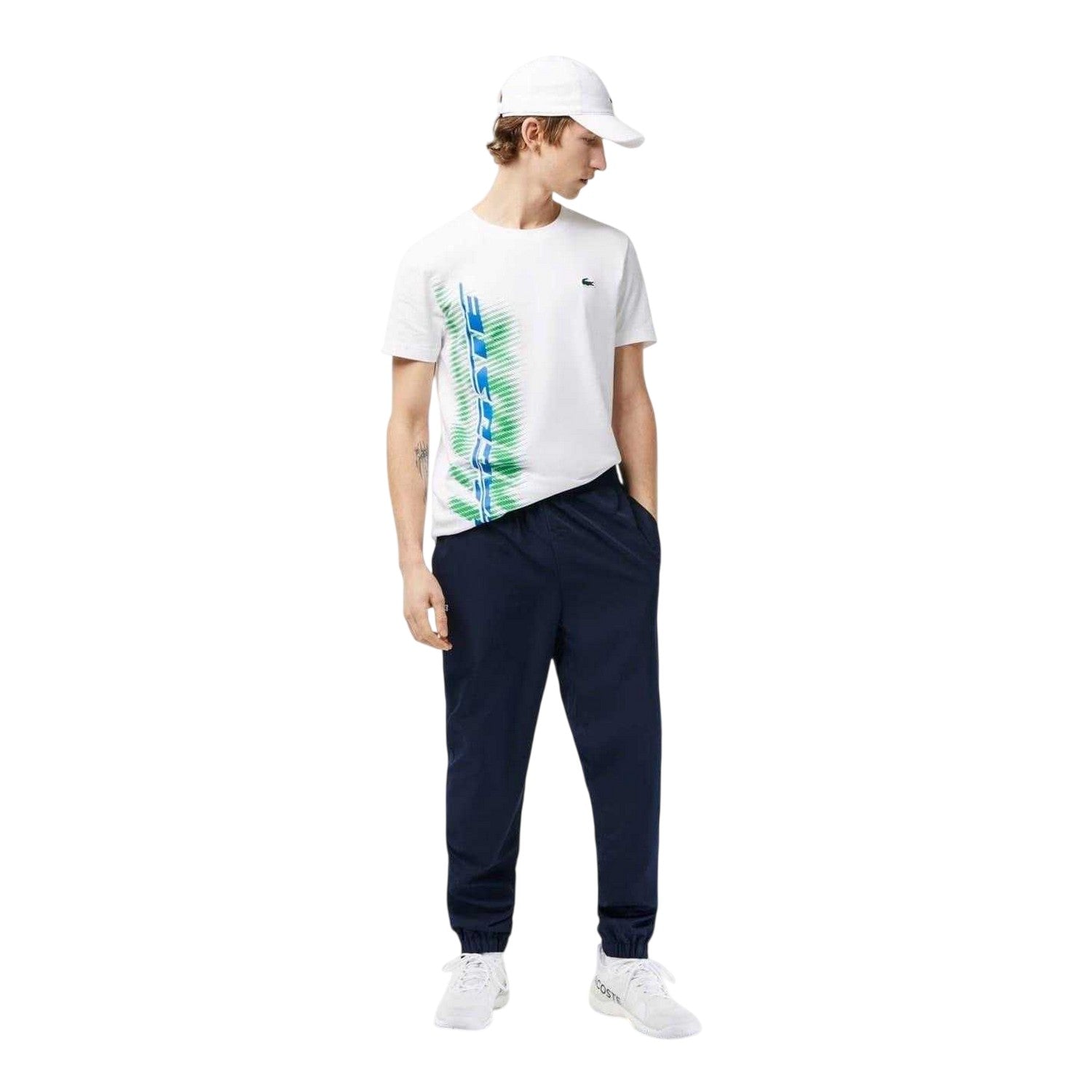 Navy - Side - Lacoste Mens Taffeta Logo Tracksuit Bottoms