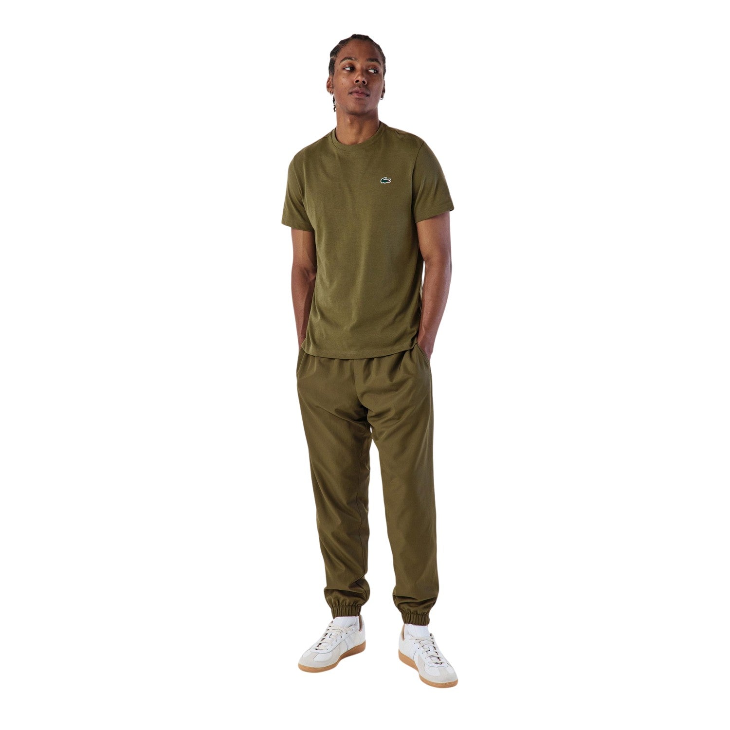 Olive Green - Side - Lacoste Mens Taffeta Logo Tracksuit Bottoms