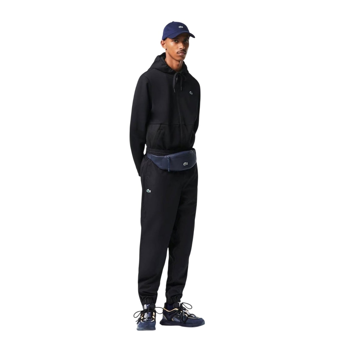 Black - Side - Lacoste Mens Taffeta Logo Tracksuit Bottoms