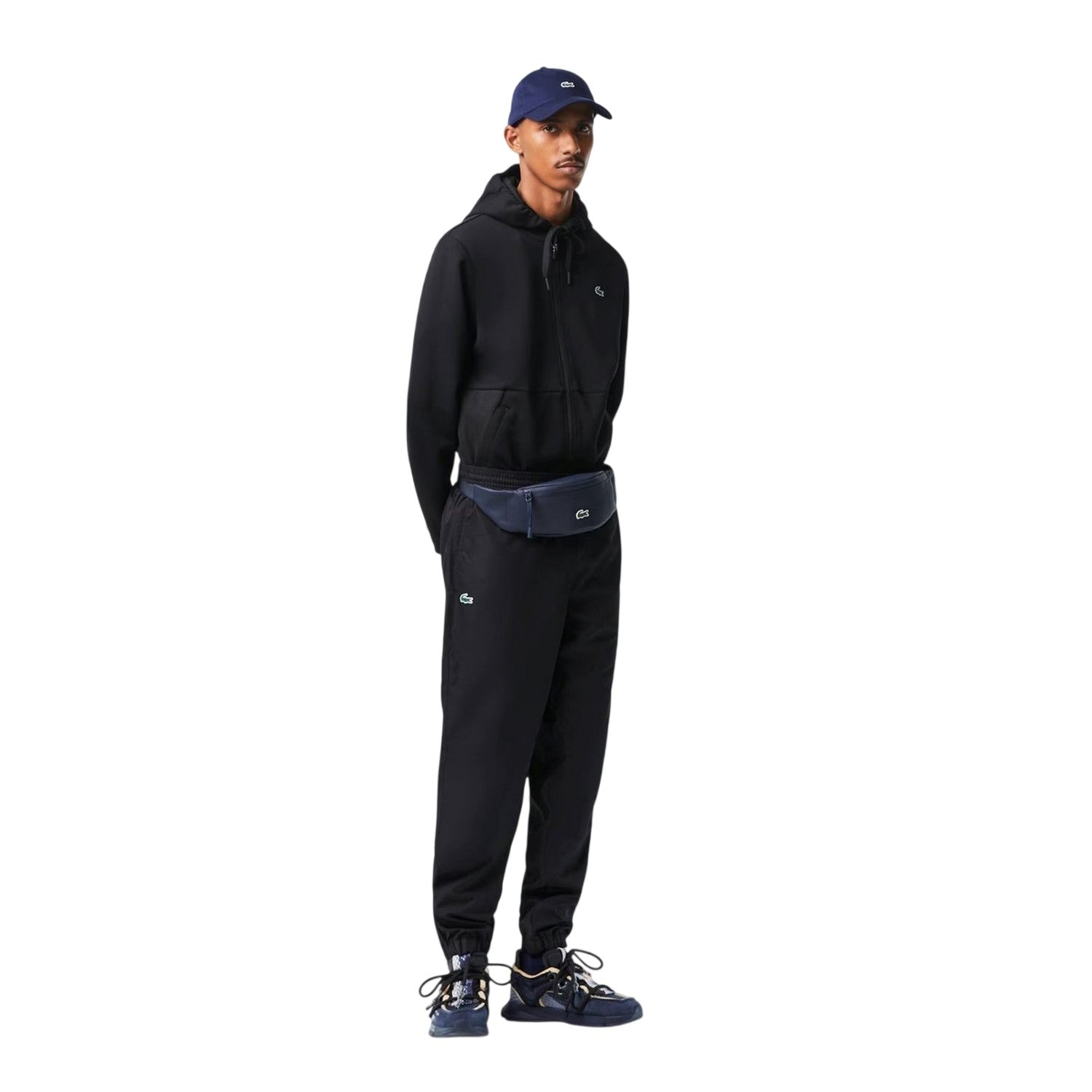 Black - Side - Lacoste Mens Taffeta Logo Tracksuit Bottoms