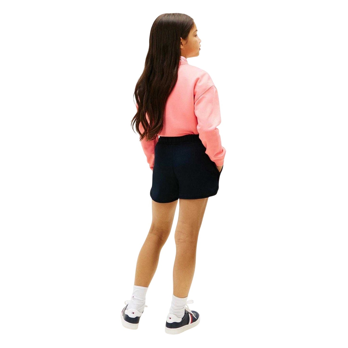 Night Navy - Back - Tommy Hilfiger Girls Fleece Cursive Logo Shorts