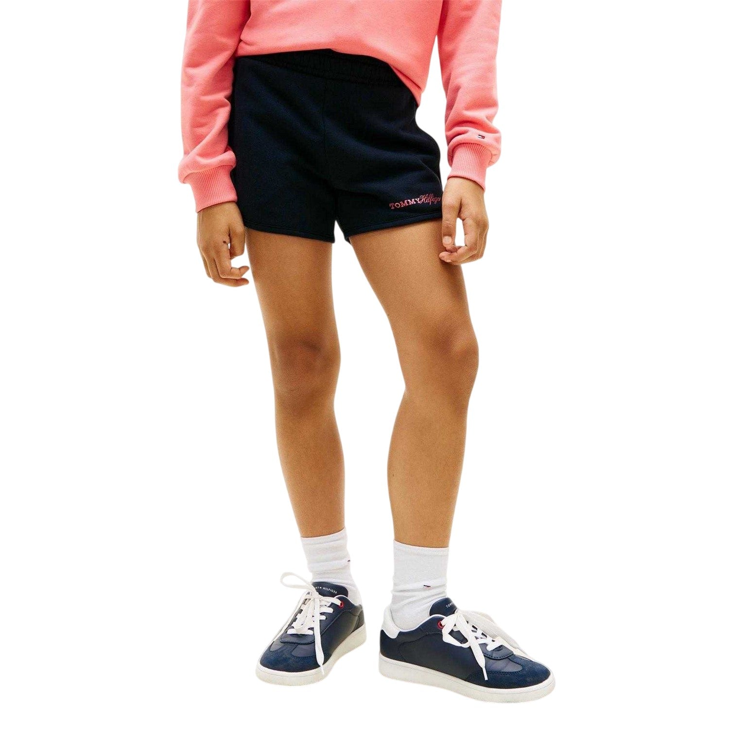 Night Navy - Front - Tommy Hilfiger Girls Fleece Cursive Logo Shorts