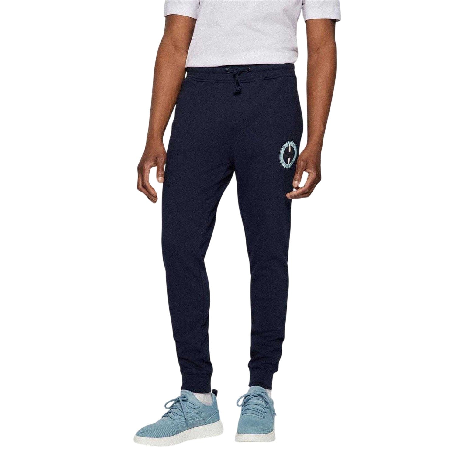 Dark Blue - Side - Boss Mens Javan Circle Logo Slim Tracksuit Bottoms