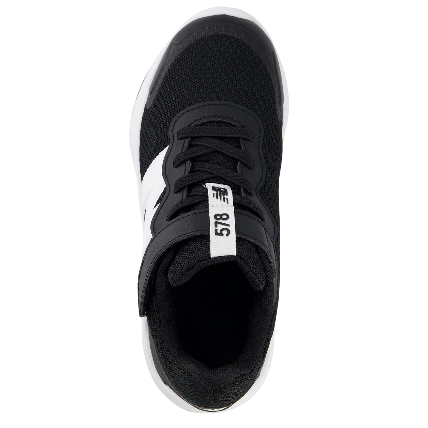 Black-White - Side - New Balance Childrens-Kids Round Toe Trainers