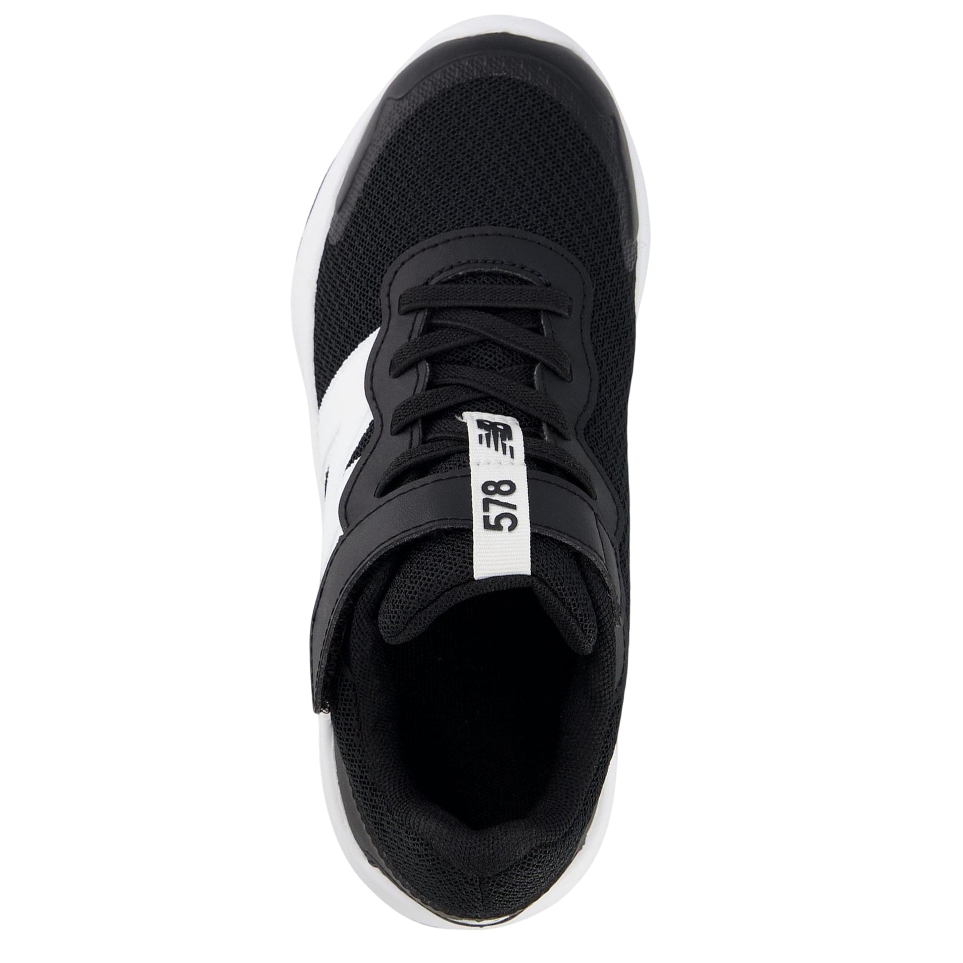 Black-White - Side - New Balance Childrens-Kids Round Toe Trainers