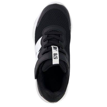 Black-White - Side - New Balance Childrens-Kids Round Toe Trainers