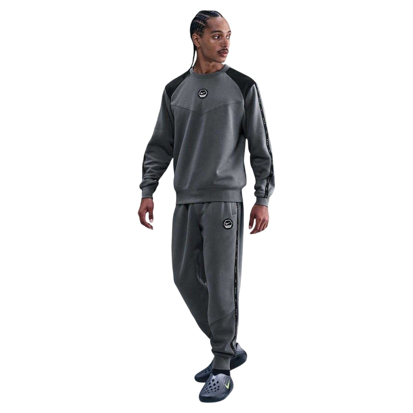 Iron Grey-Black Marl - Lifestyle - Nike Mens Tech Cotton Blend Jogging Bottoms