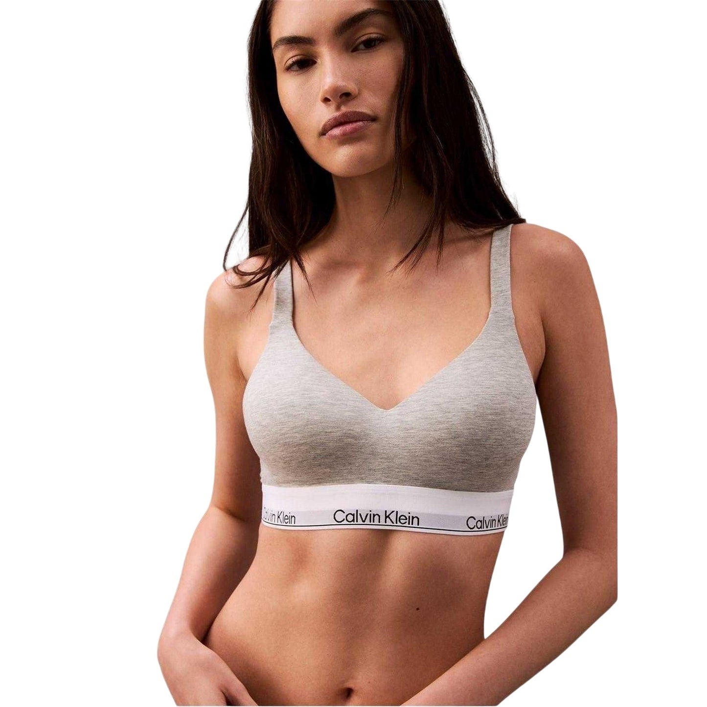 Grey Heather Marl - Front - Calvin Klein Womens-Ladies Modern Cotton Blend Bralette