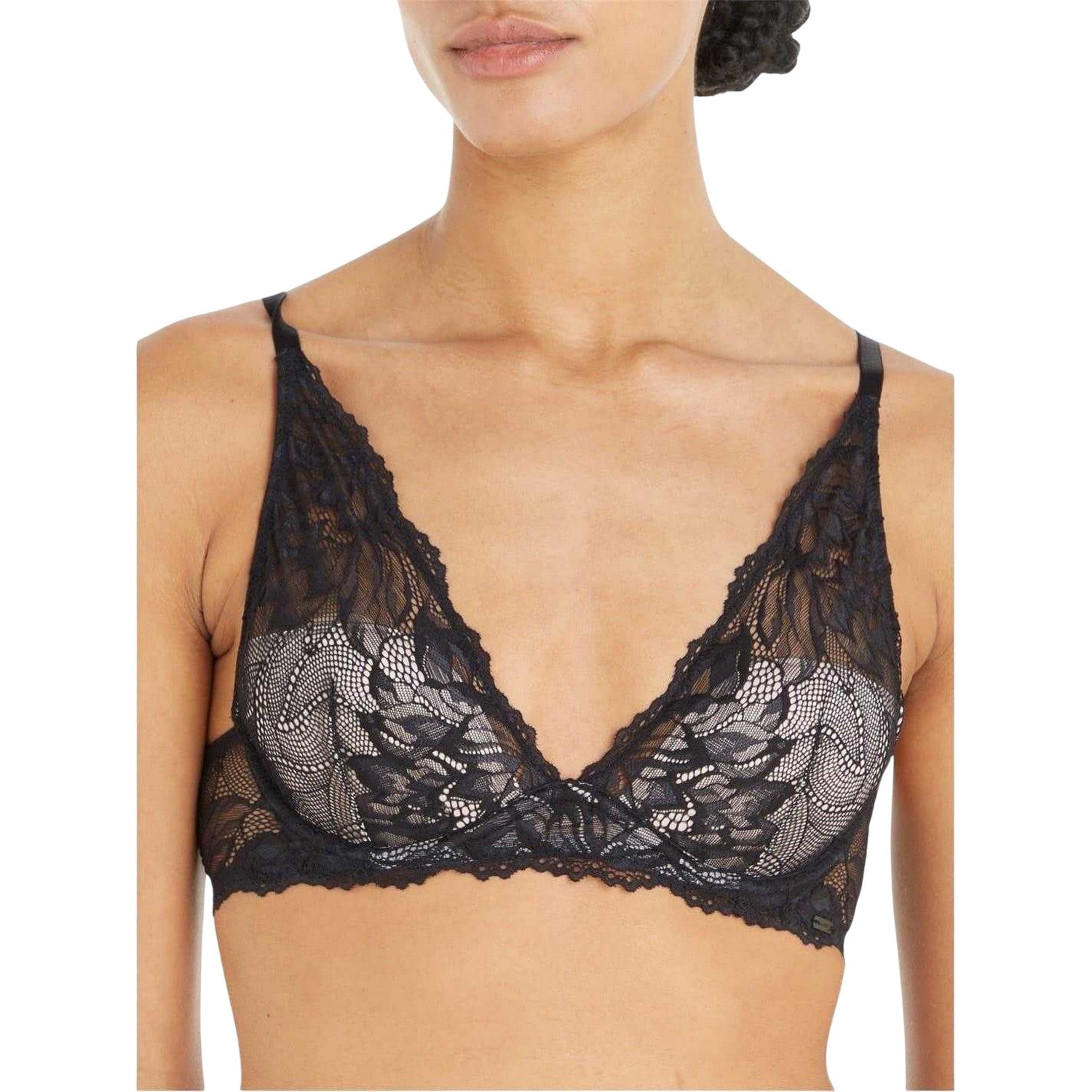 Black - Side - Calvin Klein Womens-Ladies Floral Bra