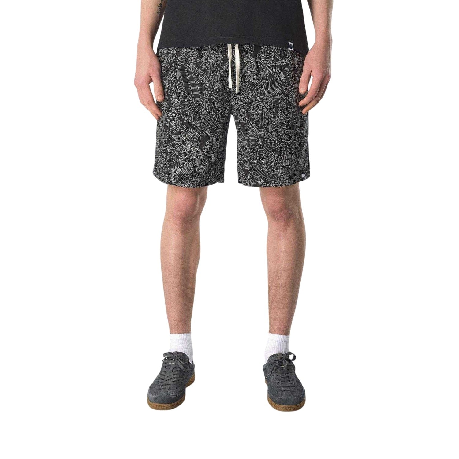 Black - Side - Pretty Green Mens Resonance Paisley Tapered Shorts