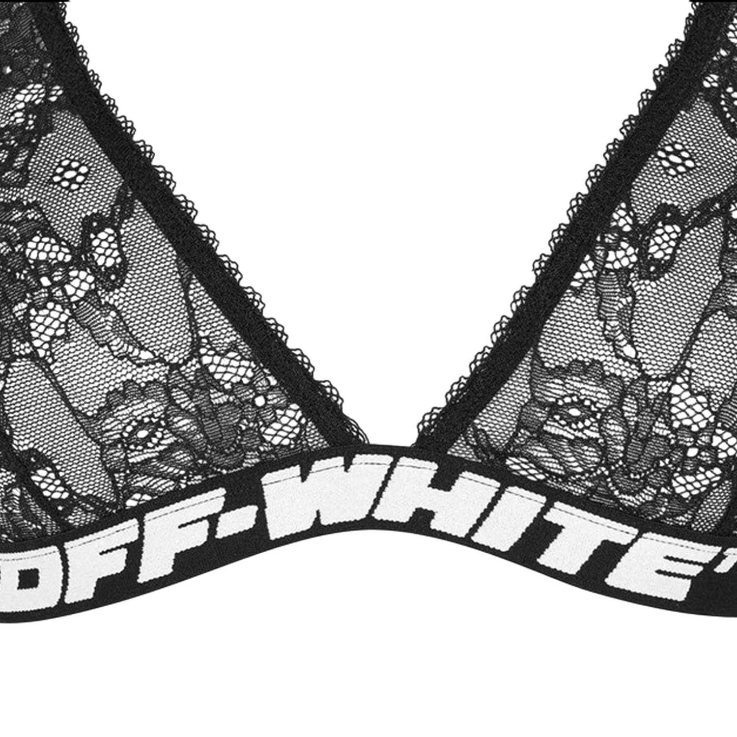 Black - Side - Off White Womens-Ladies Floral Lace Bralette