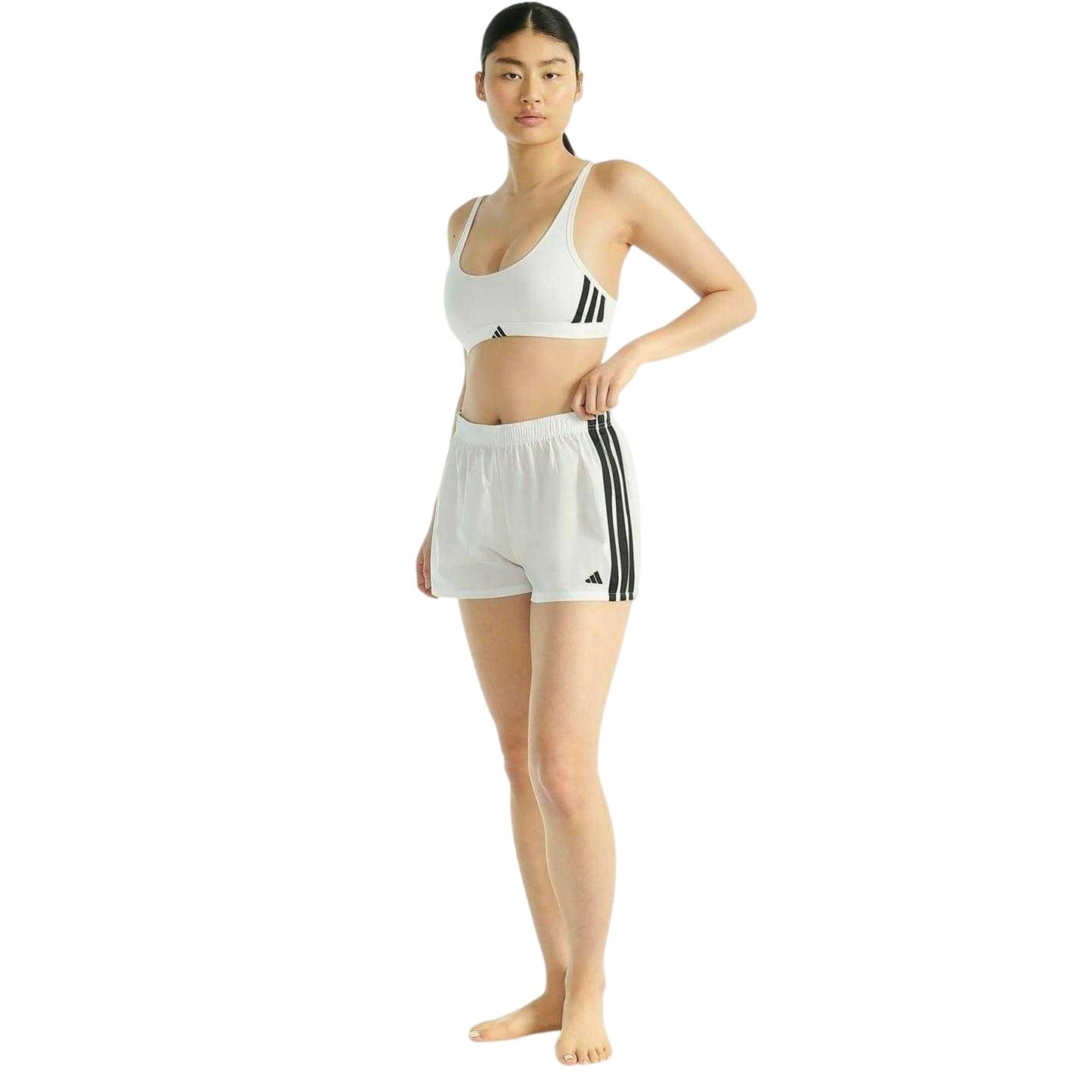 White - Lifestyle - Adidas Womens-Ladies Essentials 3 Stripes Bralette