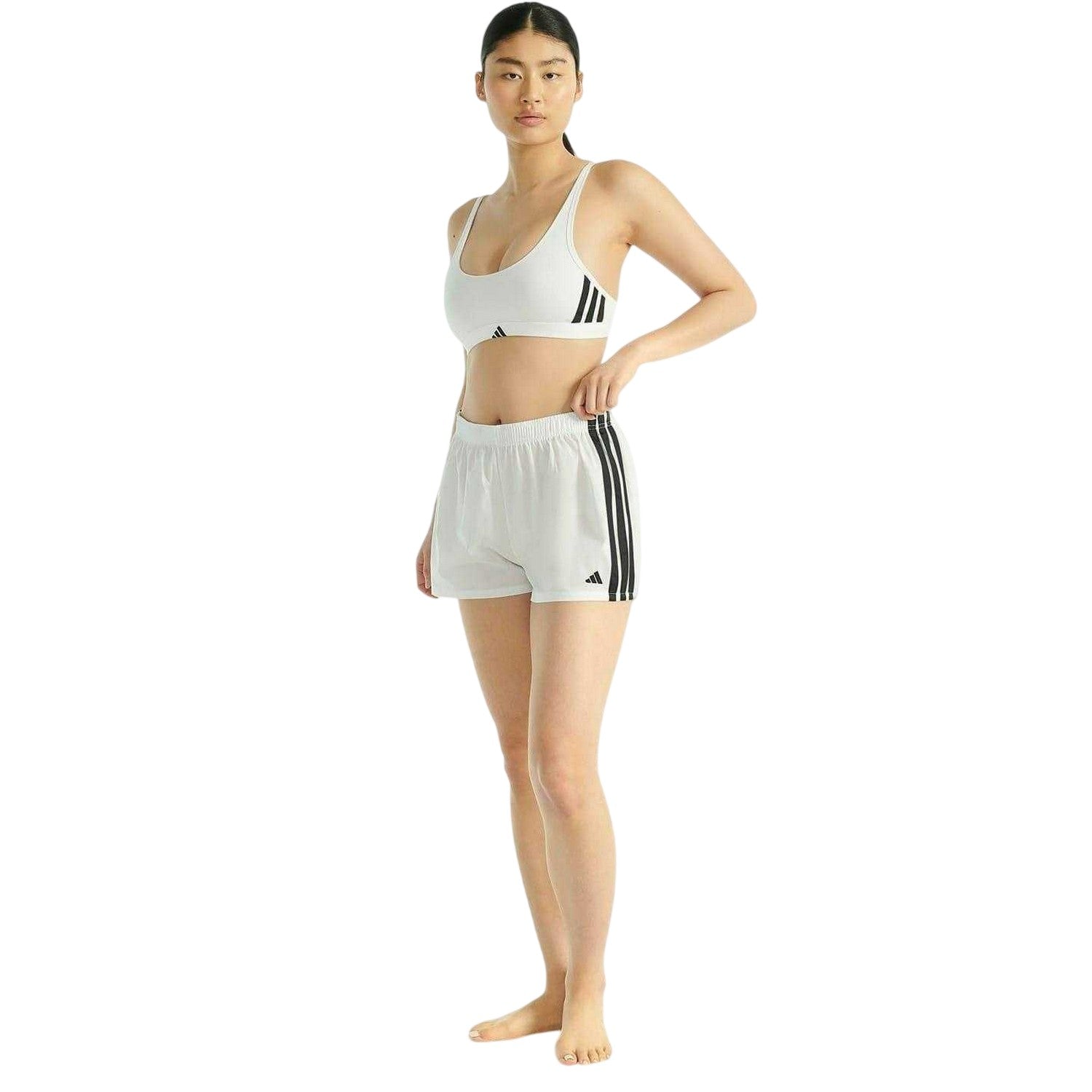 White - Lifestyle - Adidas Womens-Ladies Essentials 3 Stripes Bralette