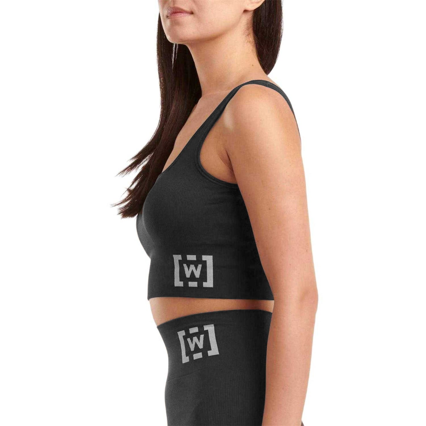Black - Side - Wolf Womens-Ladies Cropped Sports Bra