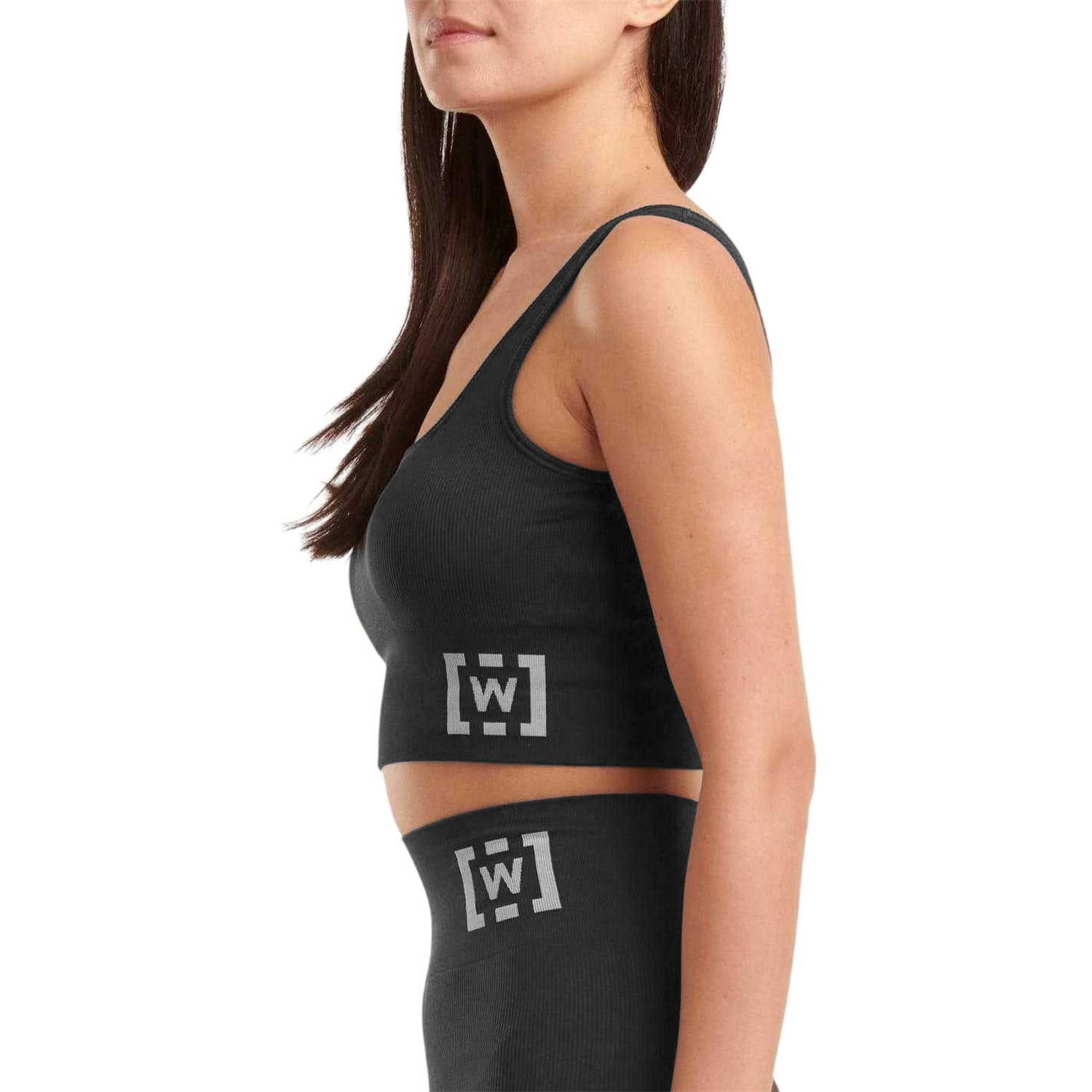 Black - Side - Wolf Womens-Ladies Cropped Sports Bra