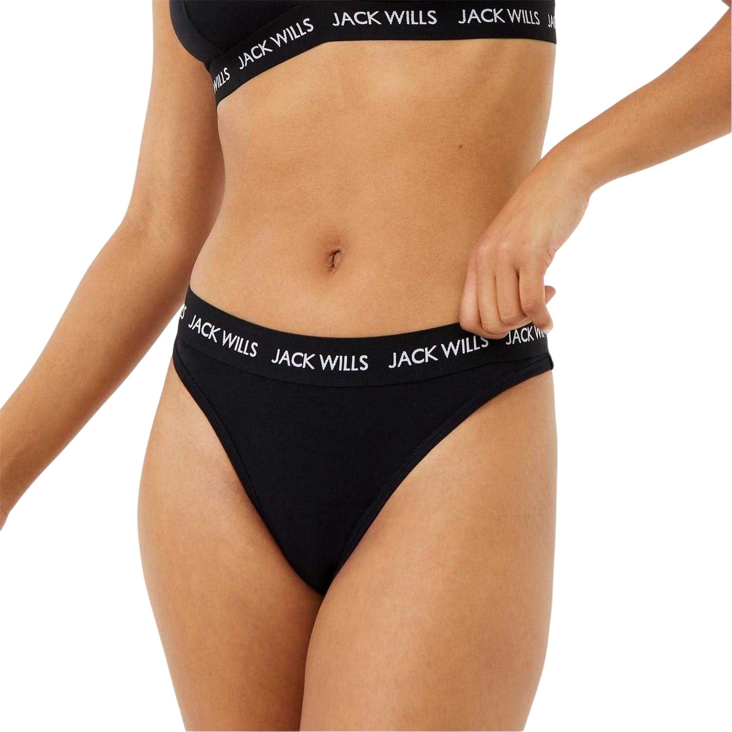 Black - Back - Jack Wills Womens-Ladies Deptford Logo Thong (Pack of 3)
