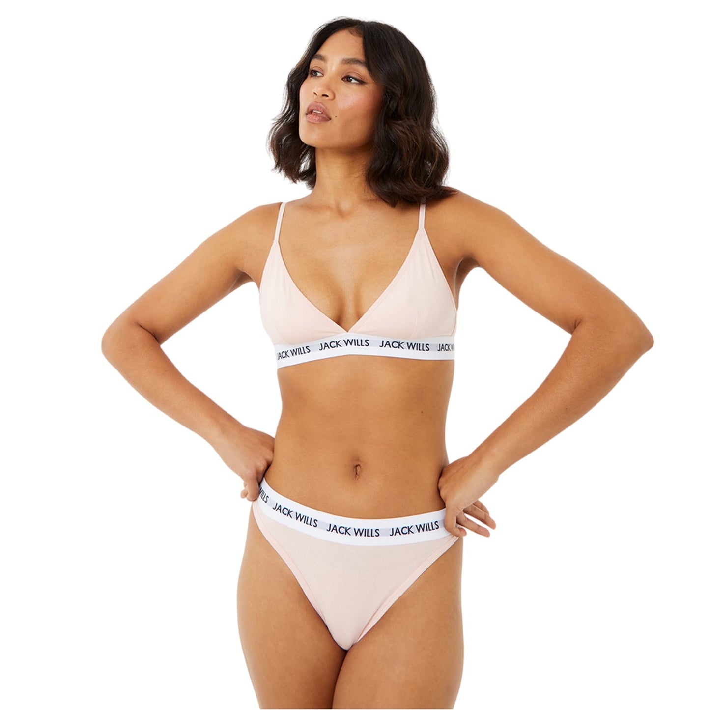 Pink-White - Lifestyle - Jack Wills Womens-Ladies Deptford Logo Thong (Pack of 3)