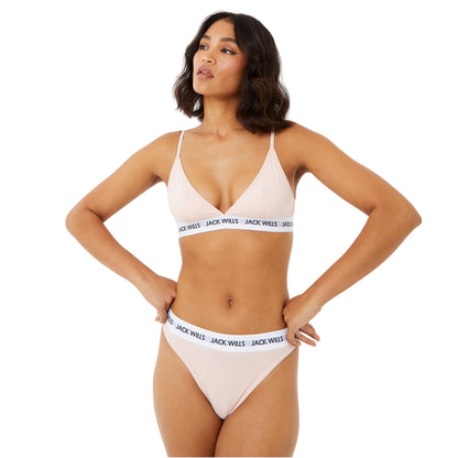 Pink-White - Lifestyle - Jack Wills Womens-Ladies Deptford Logo Thong (Pack of 3)