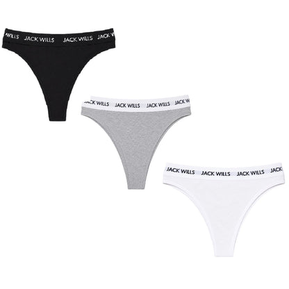 White-Grey-Black - Front - Jack Wills Womens-Ladies Deptford Logo Thong (Pack of 3)