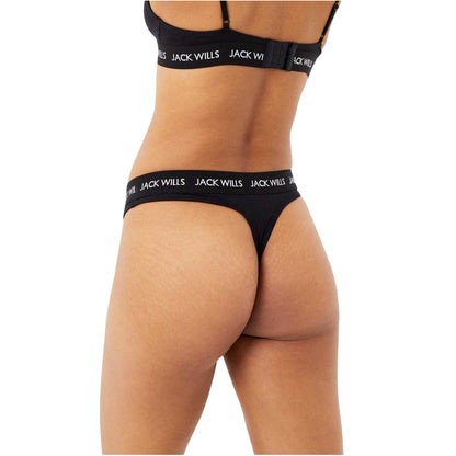 Black - Side - Jack Wills Womens-Ladies Deptford Logo Thong (Pack of 3)