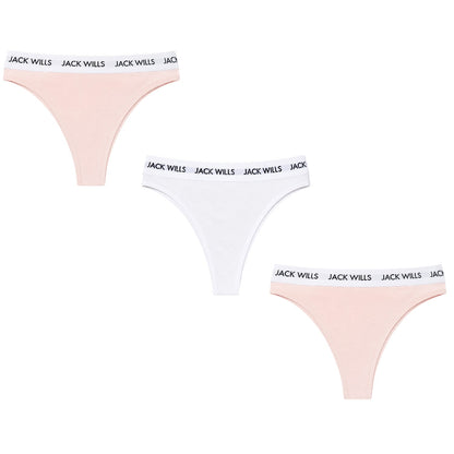 Pink-White - Front - Jack Wills Womens-Ladies Deptford Logo Thong (Pack of 3)