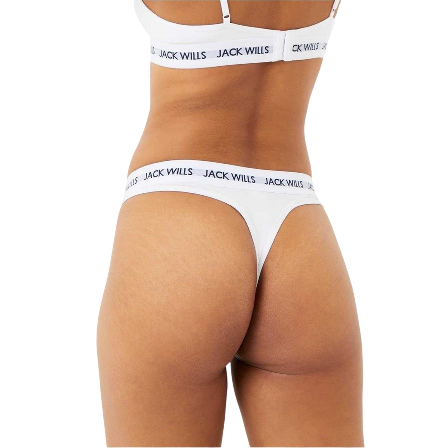 Pink-White - Back - Jack Wills Womens-Ladies Deptford Logo Thong (Pack of 3)